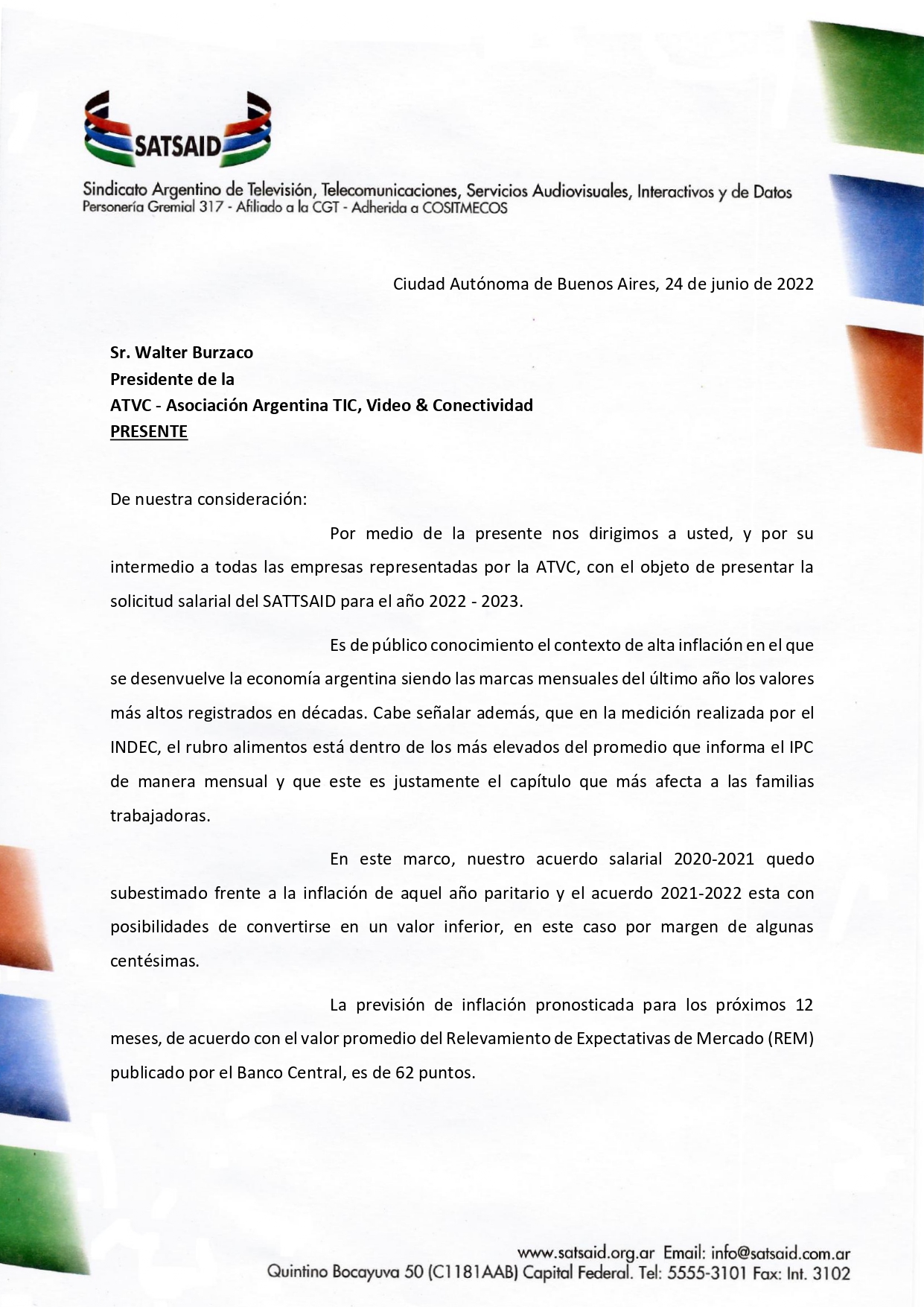 ATVC: EL SATSAID SOLICITÓ EL 70% DE AUMENTO PARA EL PERÍODO 2022-2023