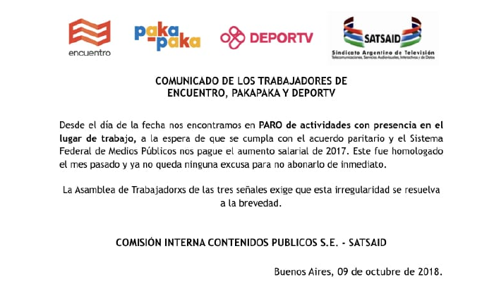 Paro en Paka Paka, Encuentro y DeporTV