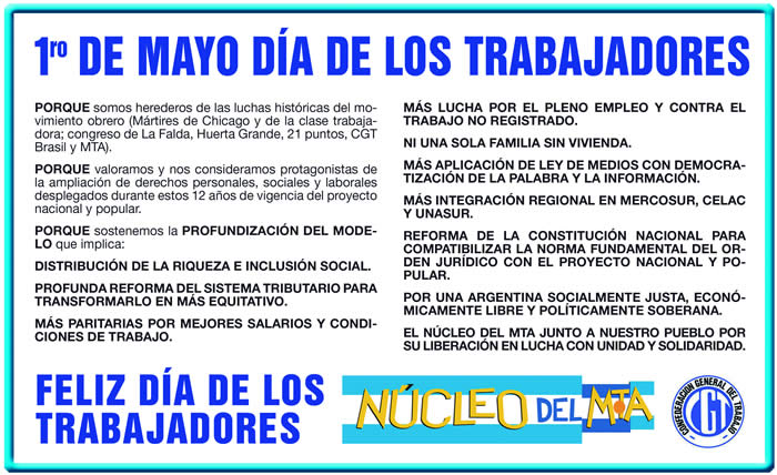 1ro de Mayo Día de los Trabajadores
