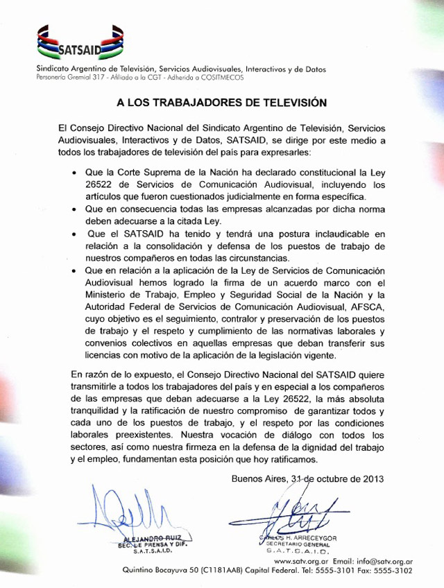 A los trabajadores de televisión