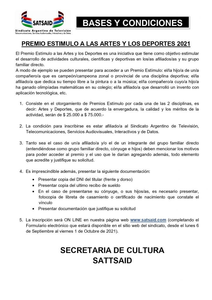 CONTINÚA LA INSCRIPCIÓN PARA LOS PREMIOS ESTÍMULO A LAS ARTES Y LOS DEPORTES 2021