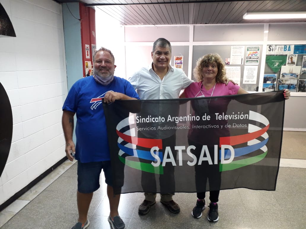 DELEGADOS DEL SATSAID EN LA TV PÚBLICA RECIBIERON AL EX MANDATARIO ECUATORIANO, RAFAEL CORREA