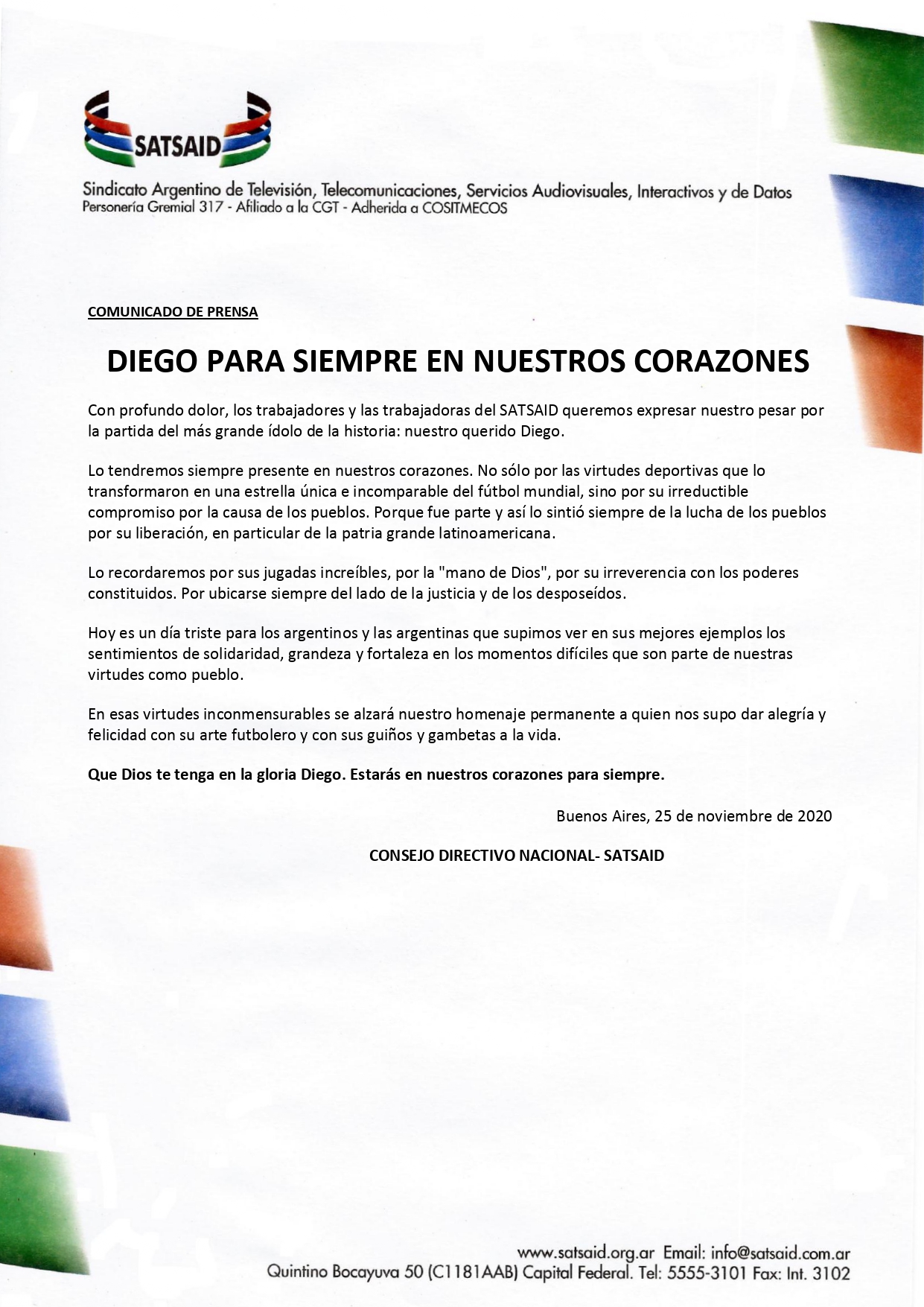 DIEGO PARA SIEMPRE EN NUESTROS CORAZONES