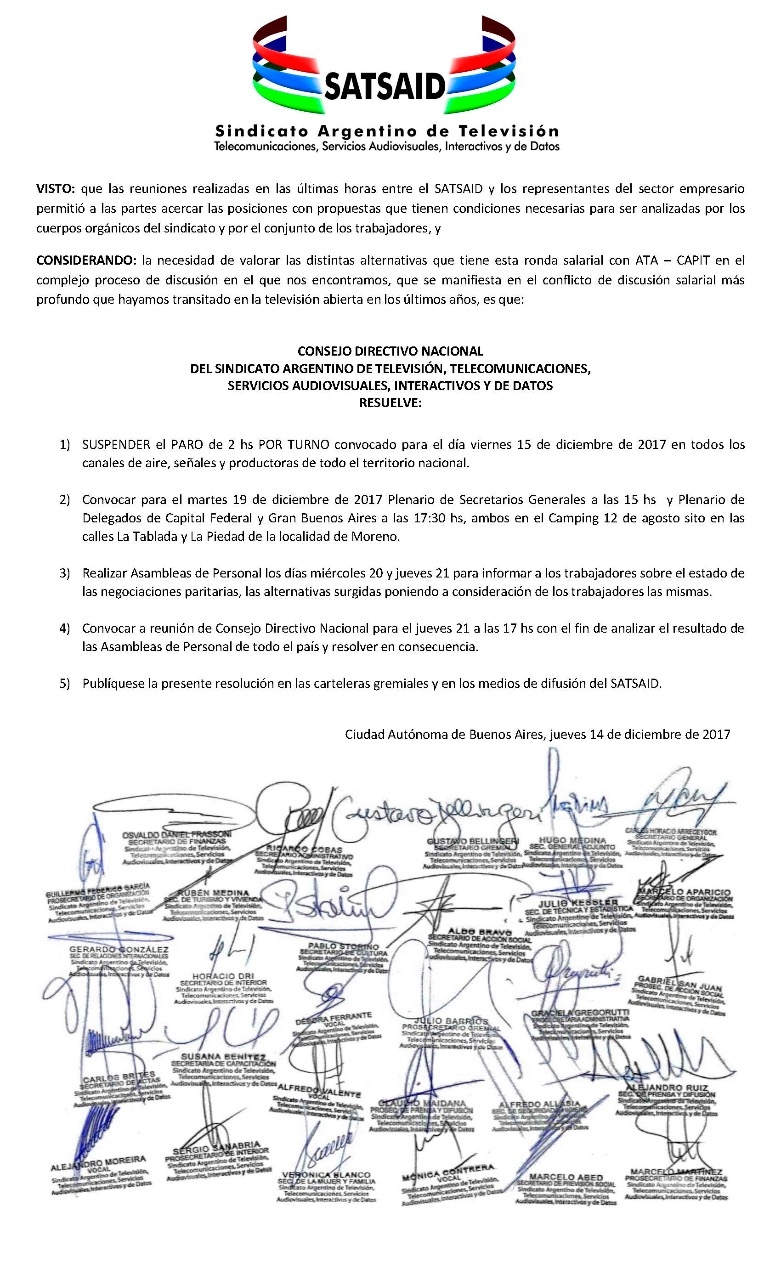 El Consejo Directivo Nacional suspendió el Paro