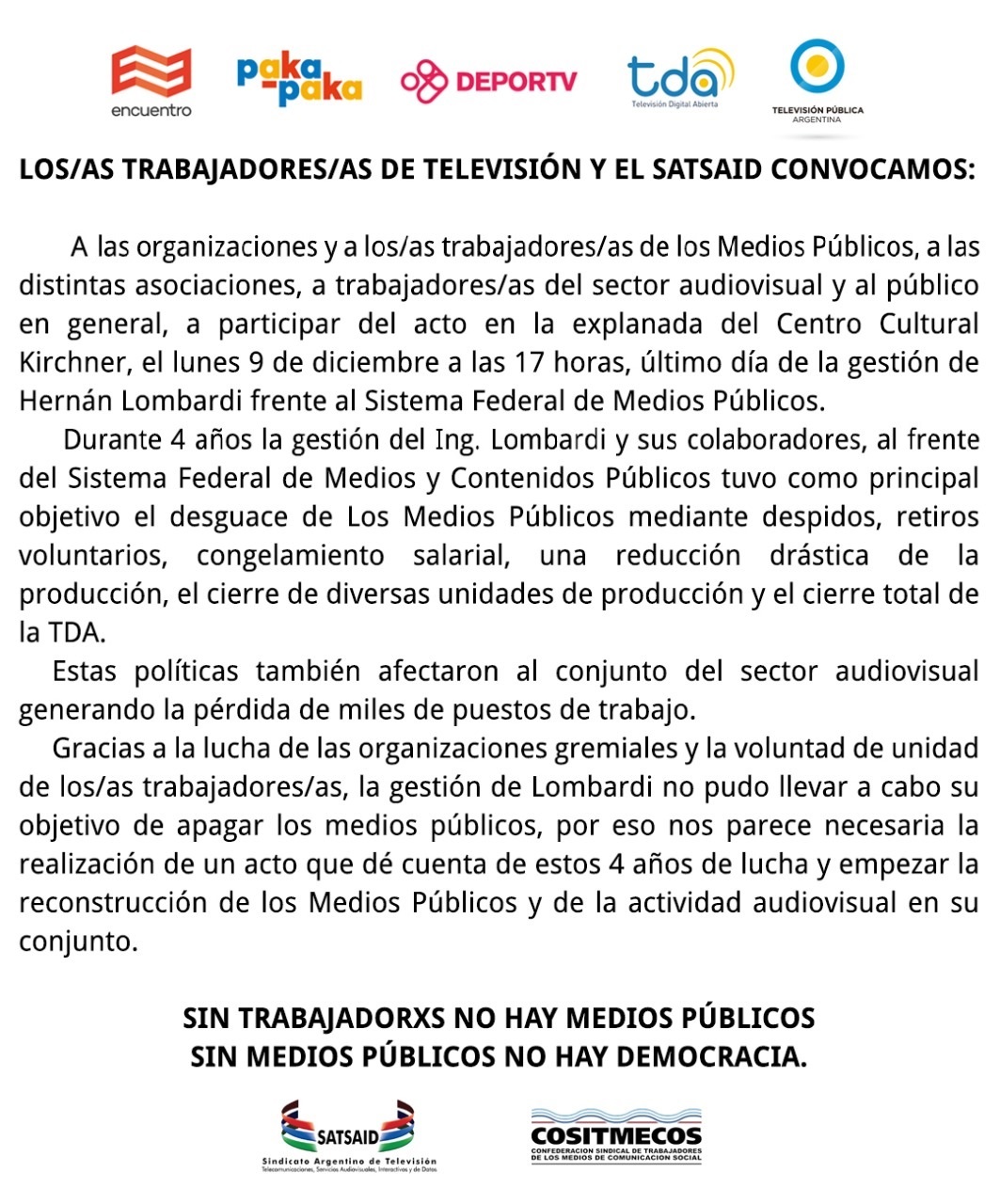 Te invitamos al “despido” de Hernán Lombardi