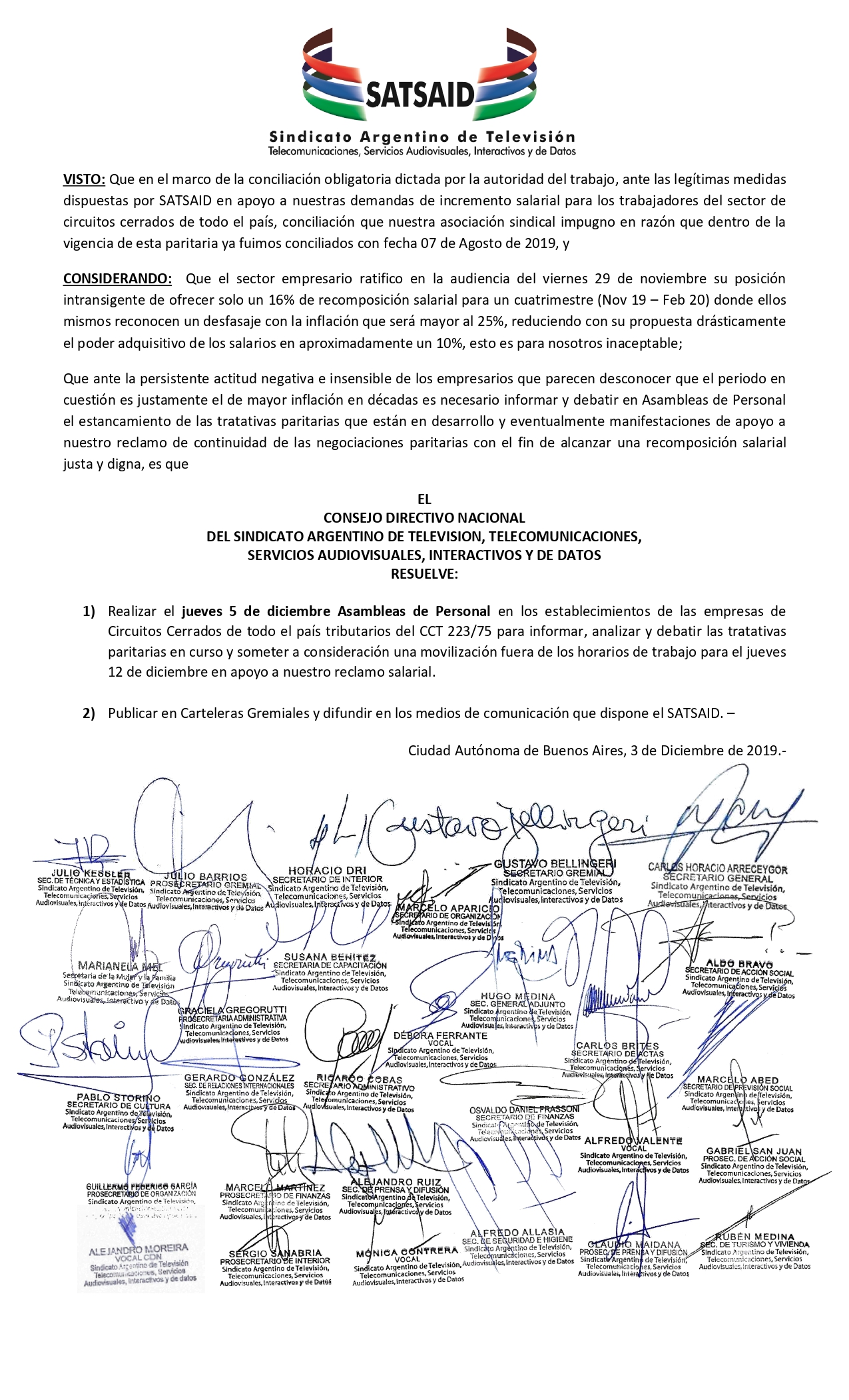 Asambleas en circuitos cerrados por el desfasaje salarial