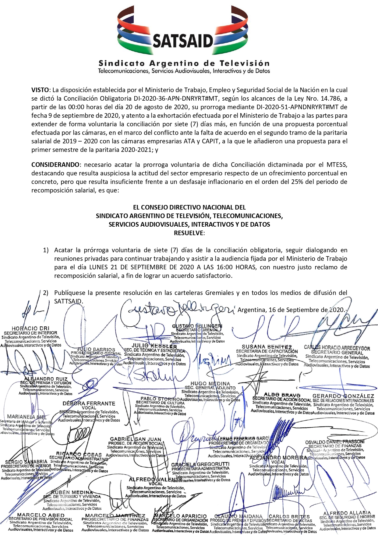 PARITARIAS CON ATA/CAPIT: SE EXTENDIÓ LA CONCILIACIÓN PARA TRATAR ALTERNATIVAS DE SOLUCIÓN AL CONFLICTO