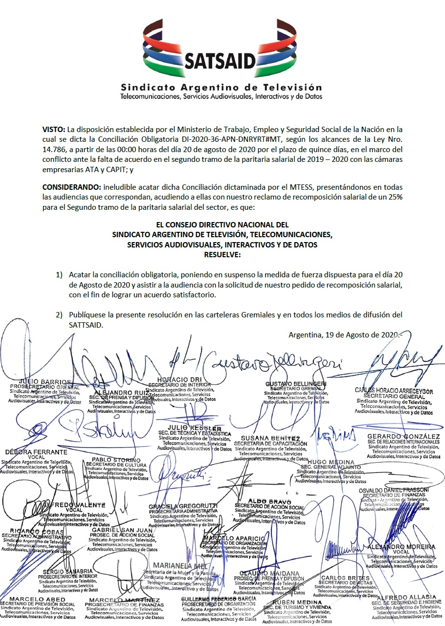 PARO DEL JUEVES 20 DE AGOSTO: EL MINISTERIO DE TRABAJO DECLARÓ LA CONCILIACIÓN OBLIGATORIA
