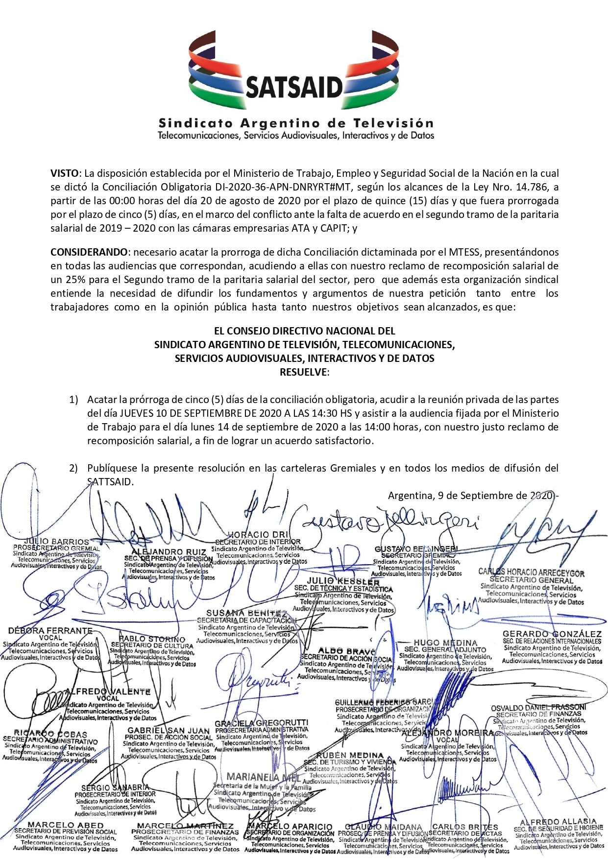 ATA-CAPIT: EL MINISTERIO PRORROGÓ CINCO DÍAS LA CONCILIACIÓN OBLIGATORIA