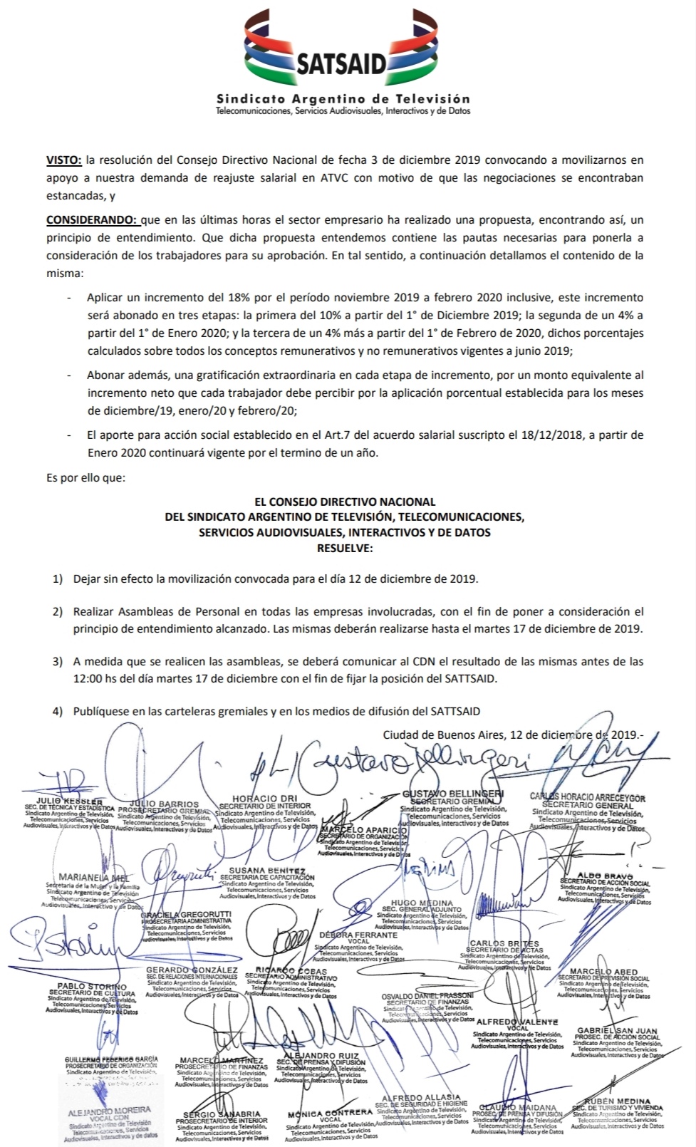 CIRCUITOS CERRADOS: ASAMBLEAS PARA CONSIDERAR UNA PROPUESTA SALARIAL