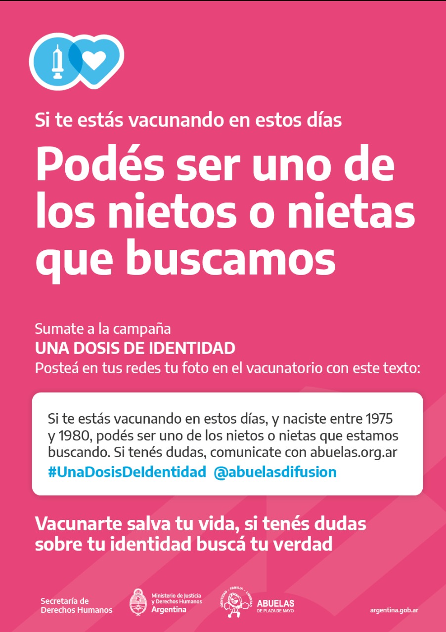 #UnaDosisDeIdentidad: si tenés dudas sobre tu identidad, comunícate con Abuelas