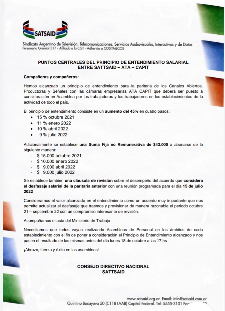 PARITARIAS CON ATA-CAPIT: PRINCIPIO DE ENTENDIMIENTO SE LLEVA A ASAMBLEAS EN TODO EL PAÍS