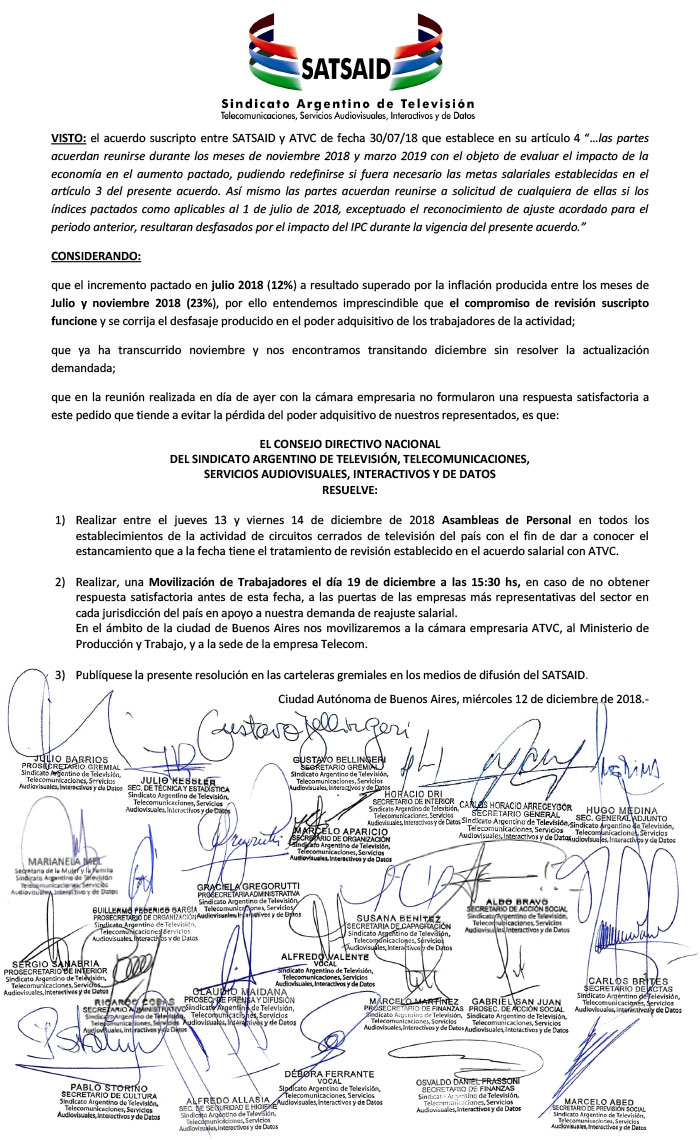 Asambleas y movilización en Circuitos Cerrados de TV