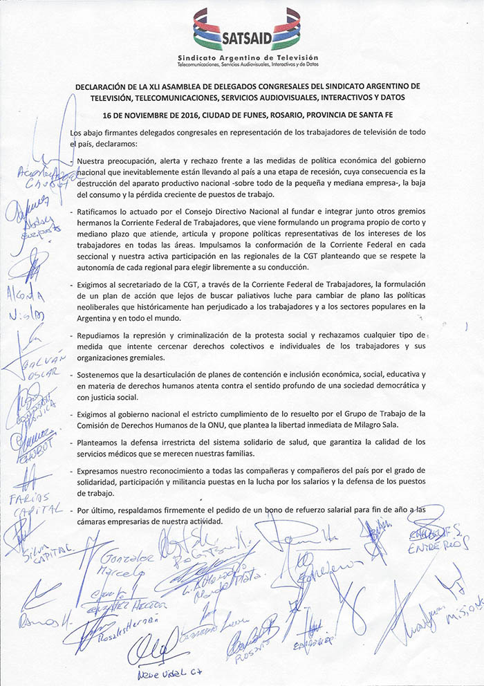 Declaración de la XLI Asamblea General Ordinaria