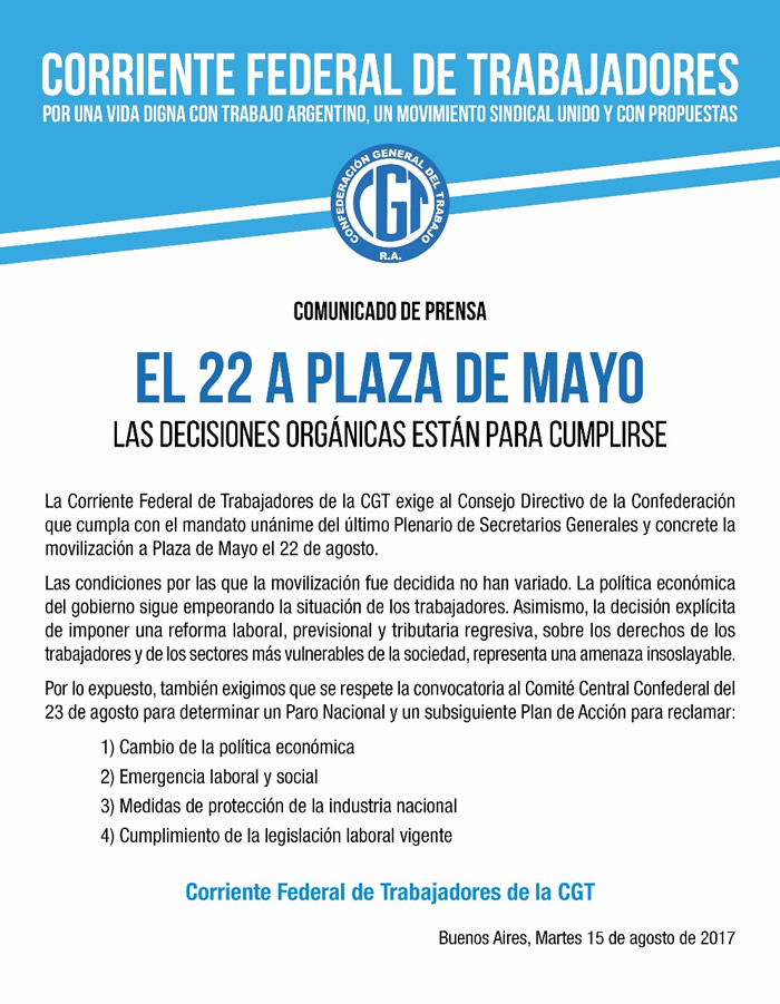 El 22 a Plaza de Mayo