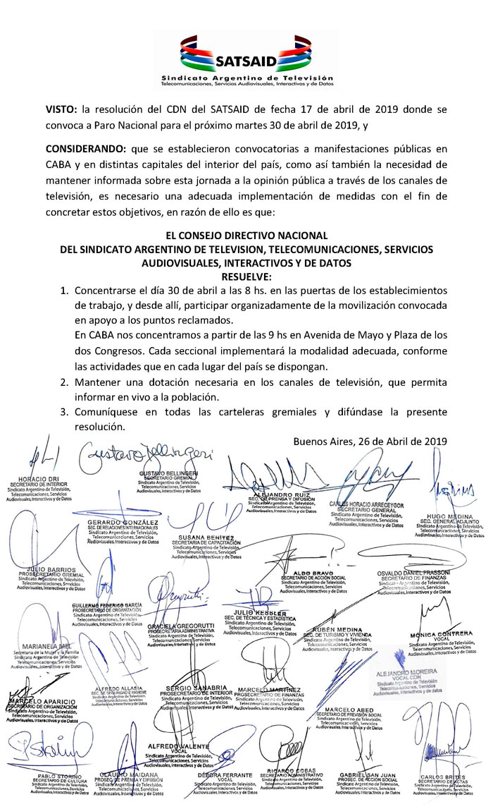 EL 30 DE ABRIL, TELEVISIÓN PARA Y SE MOVILIZA.