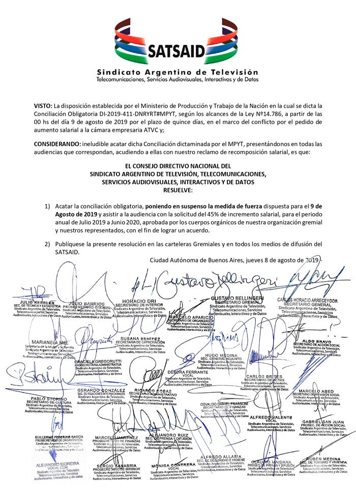 El Consejo Directivo Nacional suspende el paro convocado para el 9 de agosto