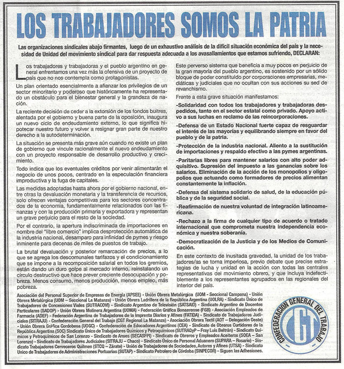 LOS TRABAJADORES SOMOS LA PATRIA