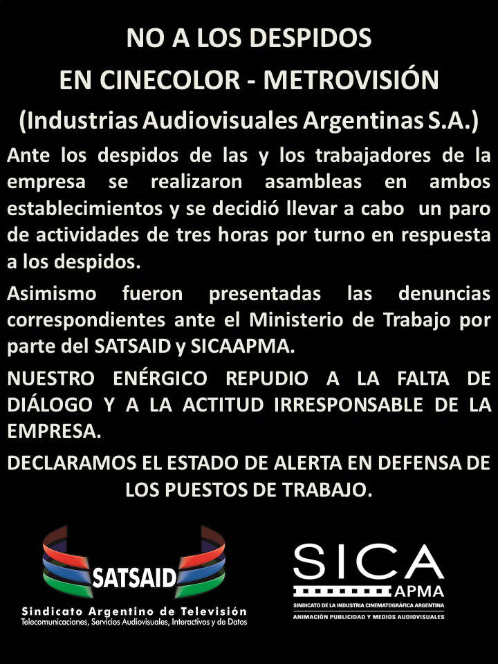No a los despidos en Cinecolor – Metrovisión