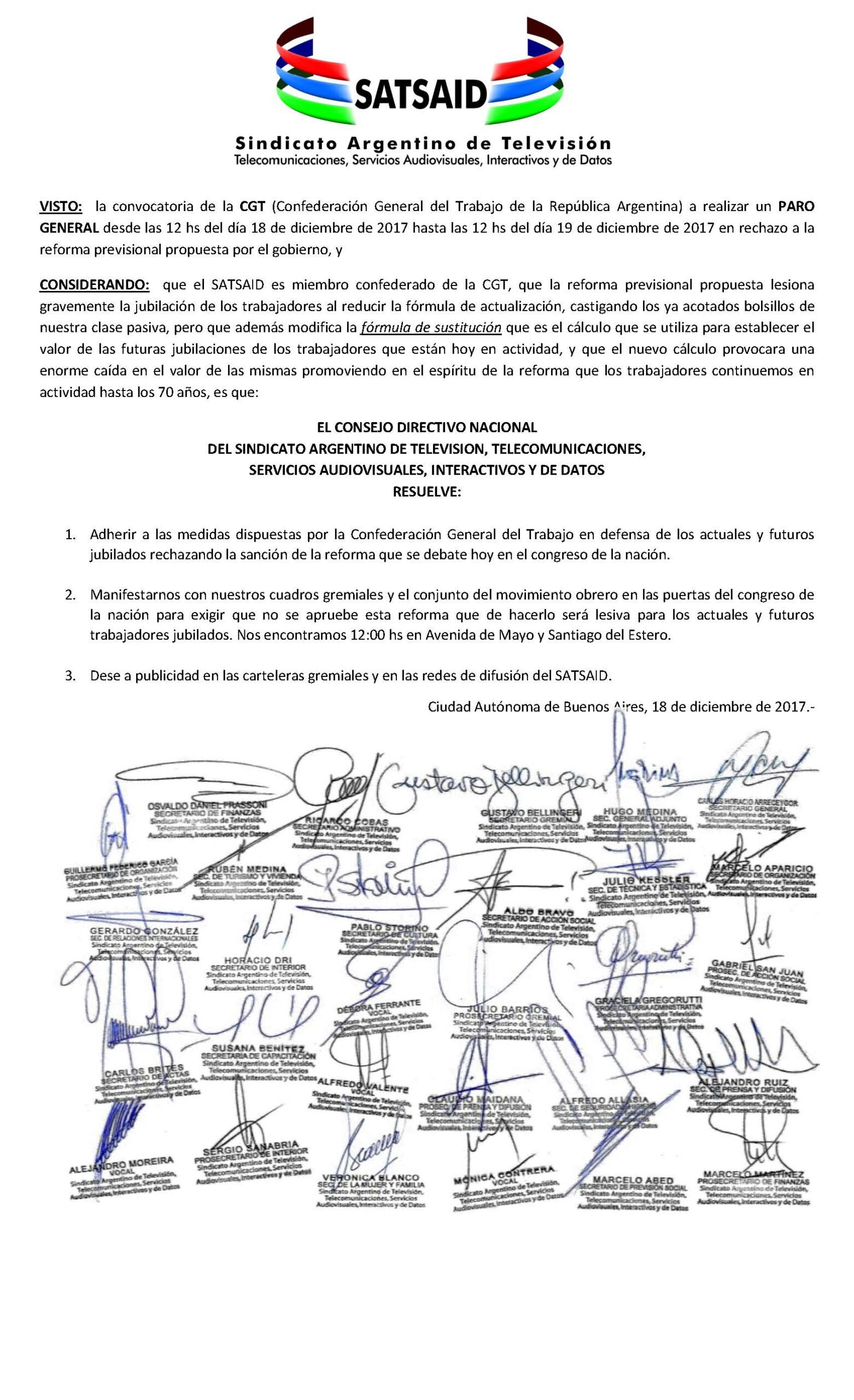 Paro y movilización contra la reforma previsional