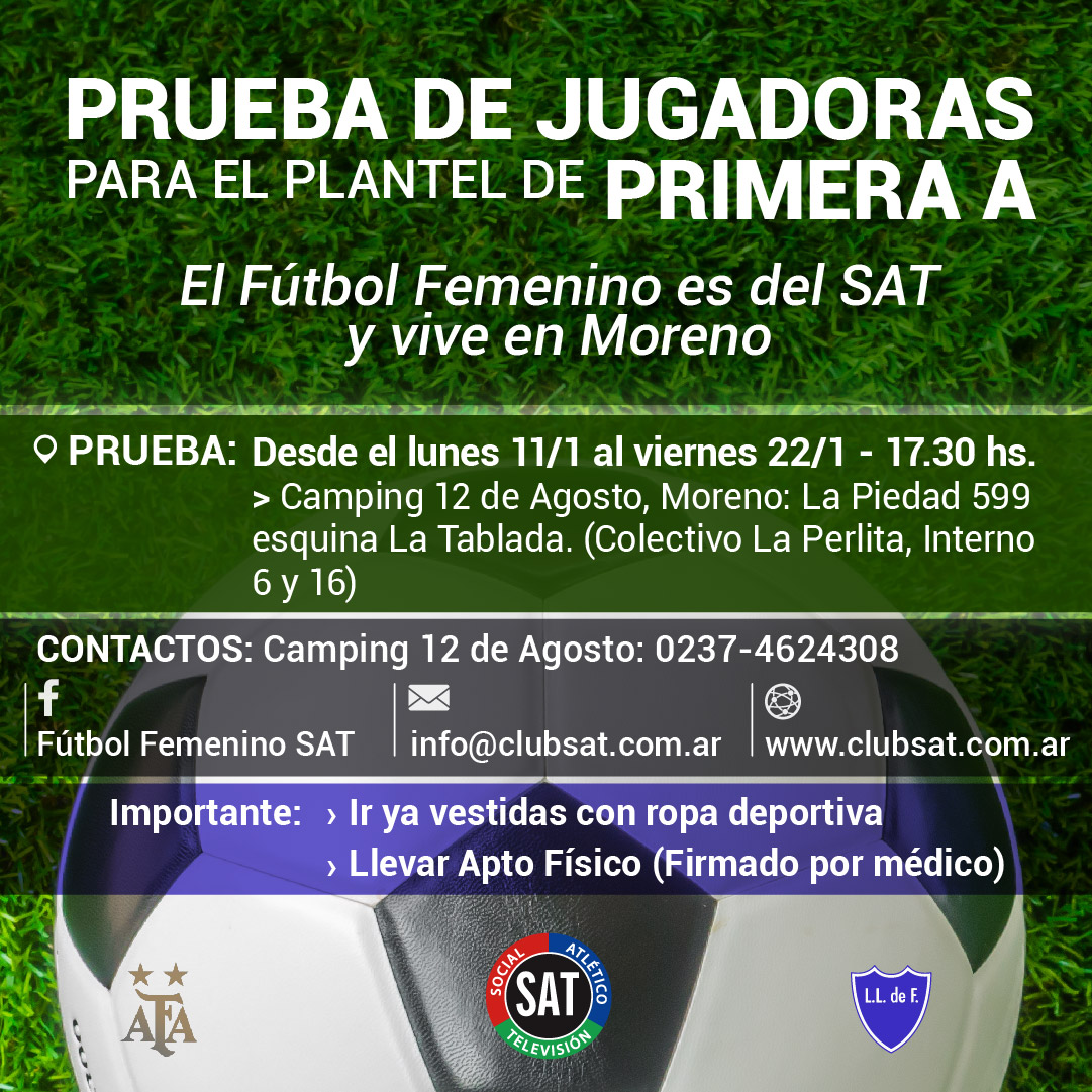 FÚTBOL FEMENINO: PRUEBA DE JUGADORAS PARA EL EQUIPO DE PRIMERA DEL SAT
