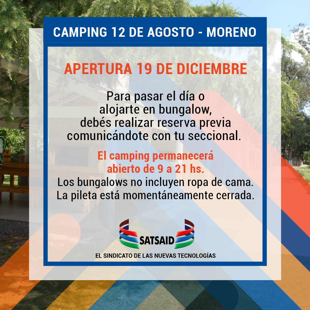 REABRE NUESTRO CAMPING 12 DE AGOSTO DE MORENO