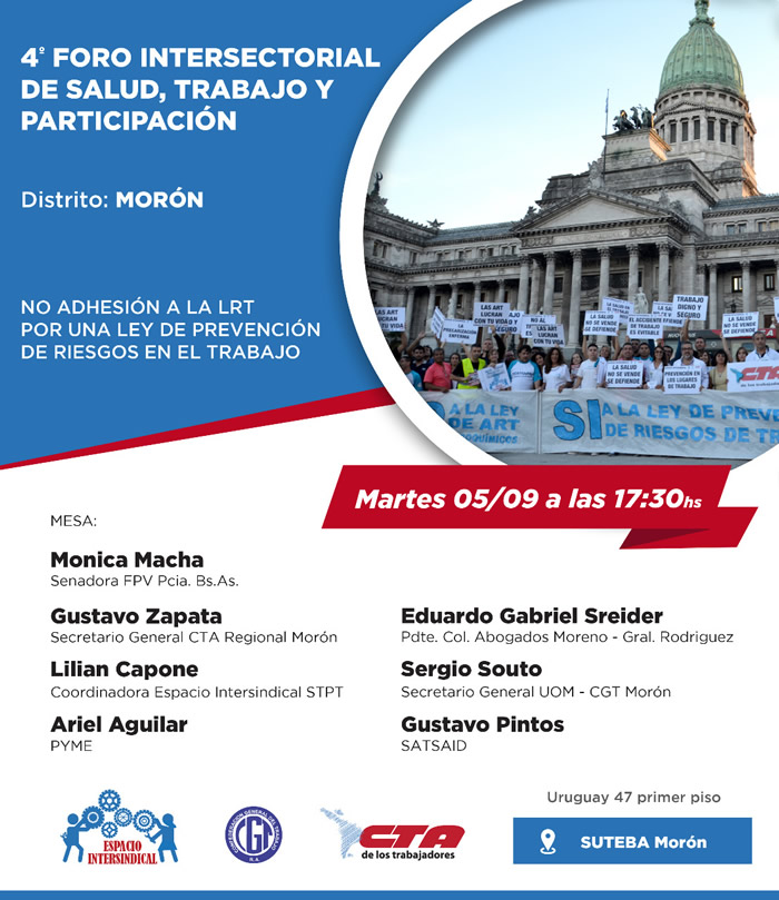 Se presentó la Ley de Promoción y Protección de la Salud Laboral. Se realizará el 4to Foro en Morón