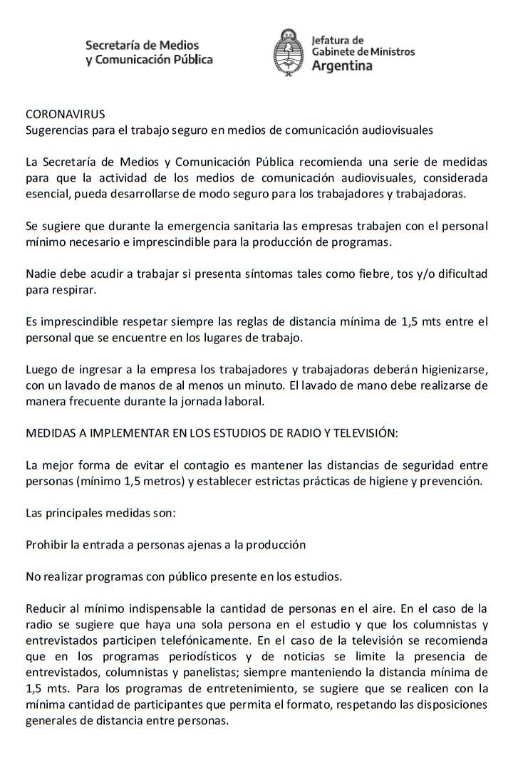 SUGERENCIAS PARA EL TRABAJO SEGURO EN EL SECTOR AUDIOVISUAL