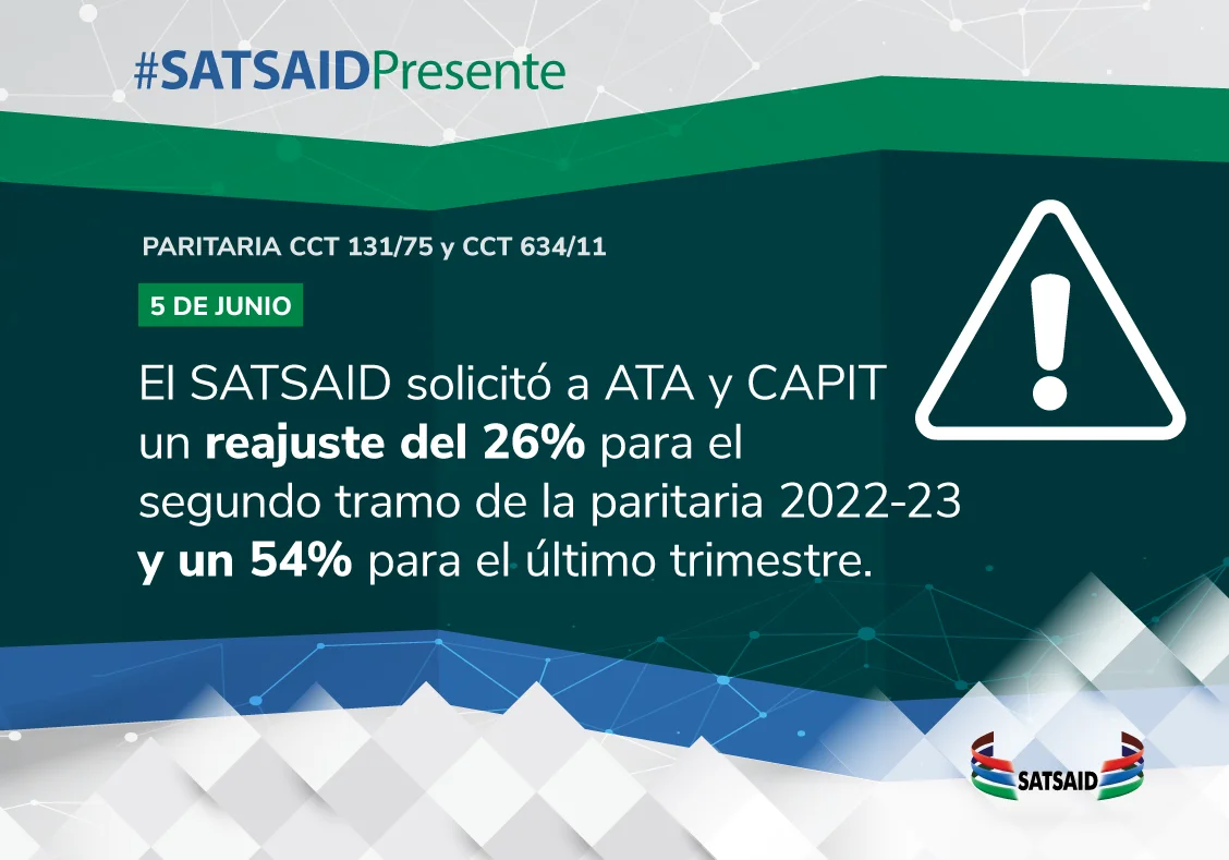 EL SATSAID SOLICITÓ A ATA Y CAPIT UN REAJUSTE DEL 26% PARA EL SEGUNDO TRAMO DE LA PARITARIA 2022-23 Y UN 54% PARA EL ÚLTIMO TRIMESTRE  