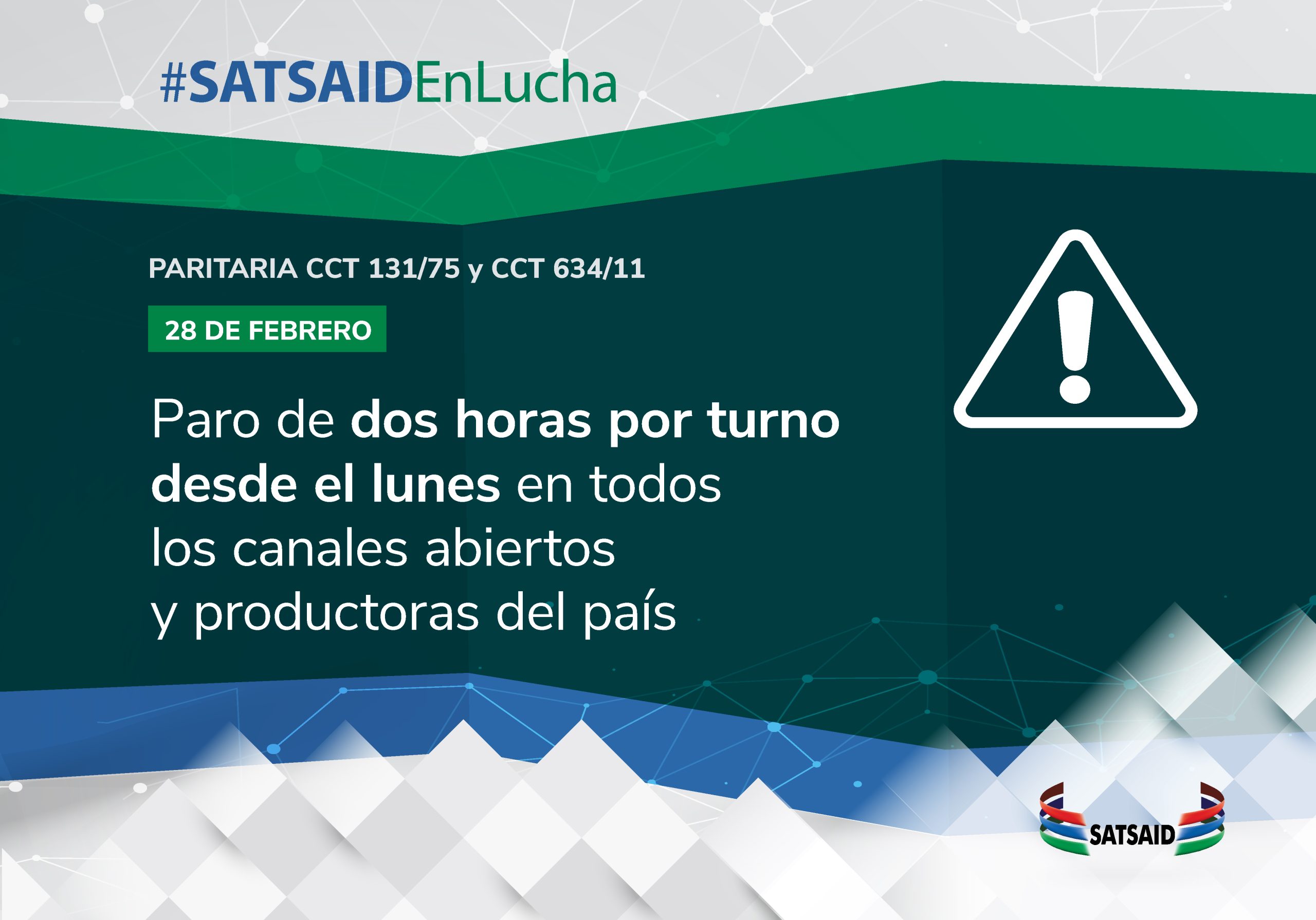 PARO DE DOS HORAS POR TURNO DESDE EL LUNES EN TODOS LOS CANALES ABIERTOS Y PRODUCTORAS DEL PAÍS 