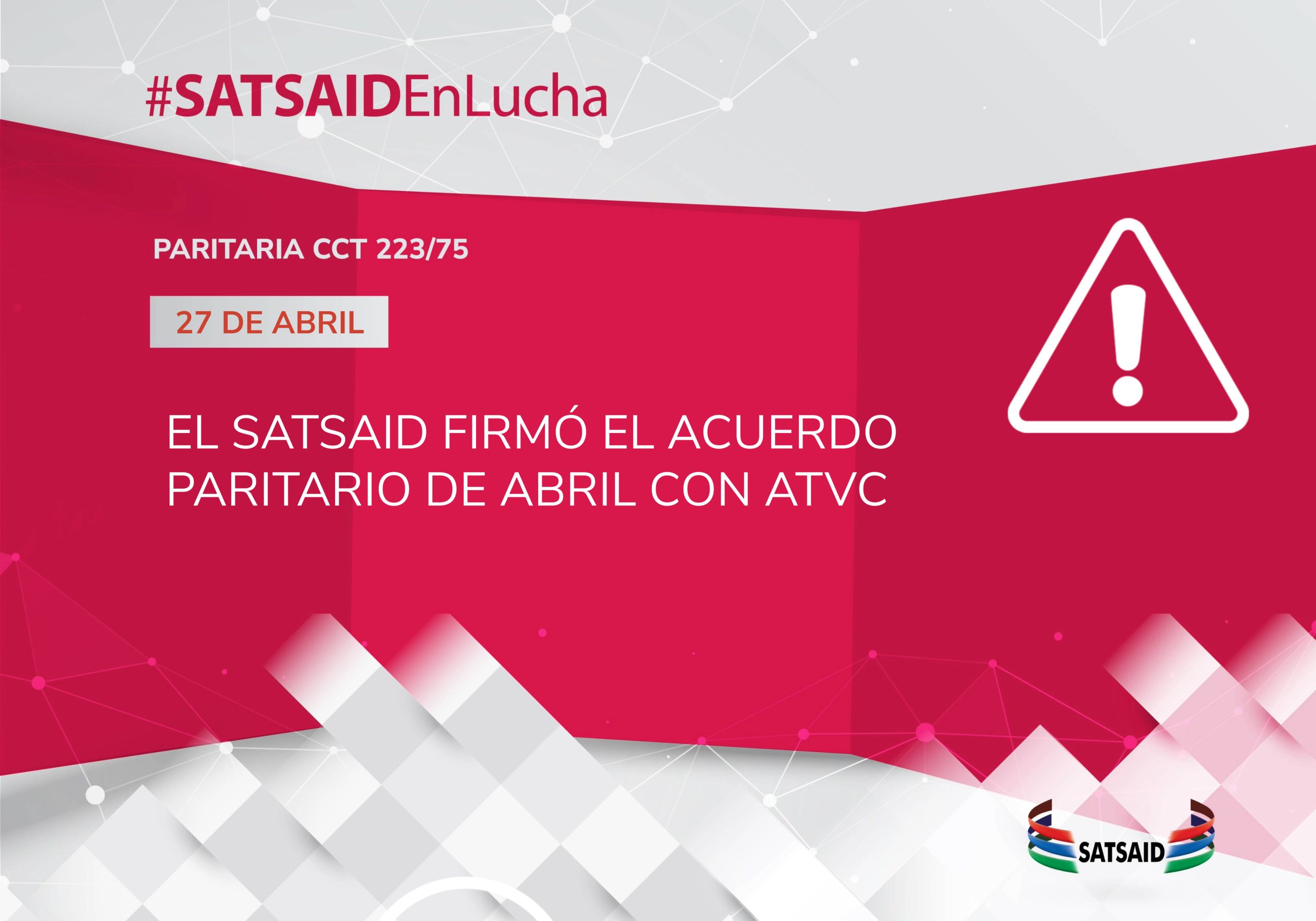 EL SATSAID FIRMÓ EL ACUERDO PARITARIO DE ABRIL CON ATVC