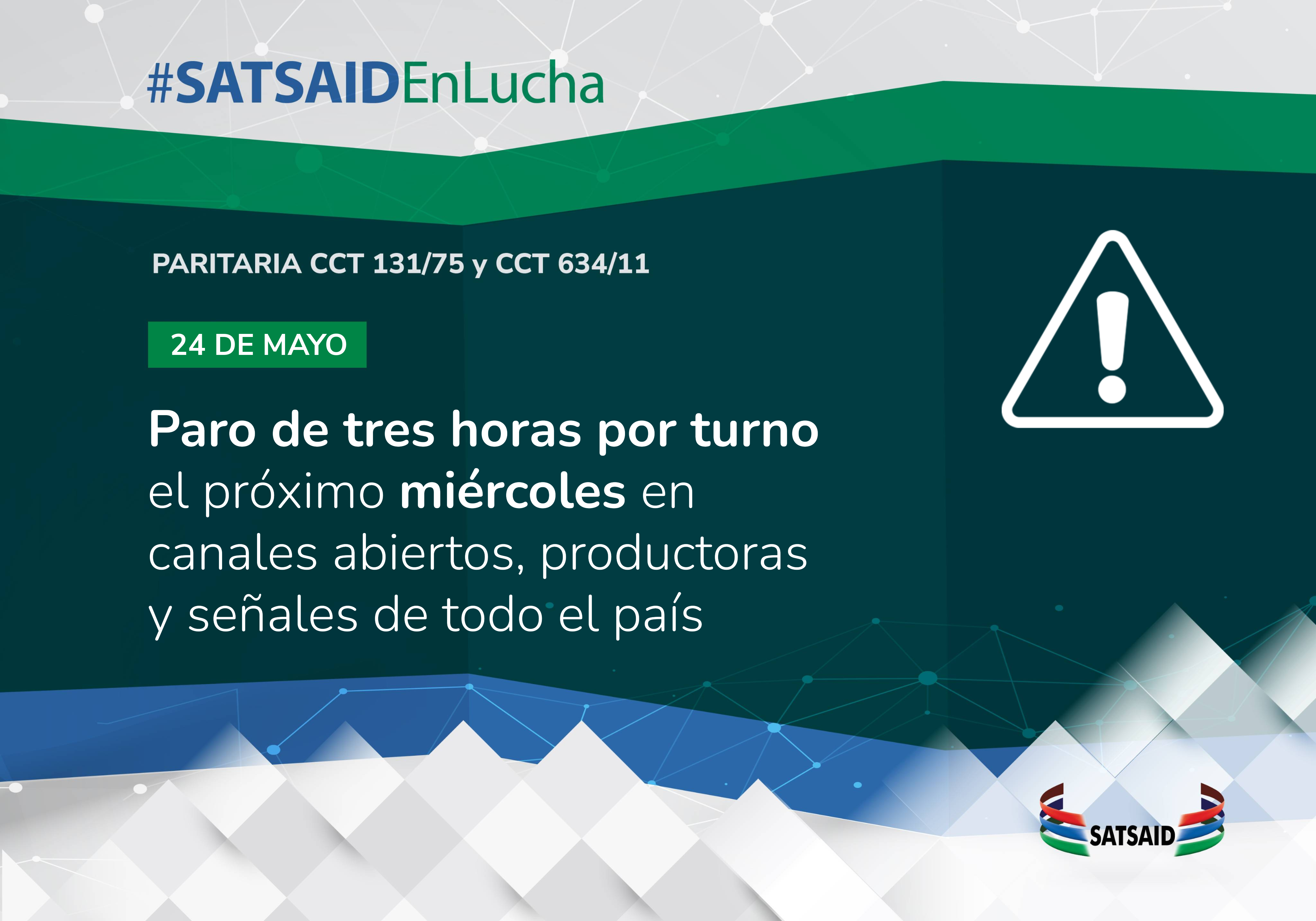 PARO DE TRES HORAS POR TURNO EL PRÓXIMO MIÉRCOLES EN CANALES ABIERTOS, PRODUCTORAS Y SEÑALES DE TODO EL PAÍS 