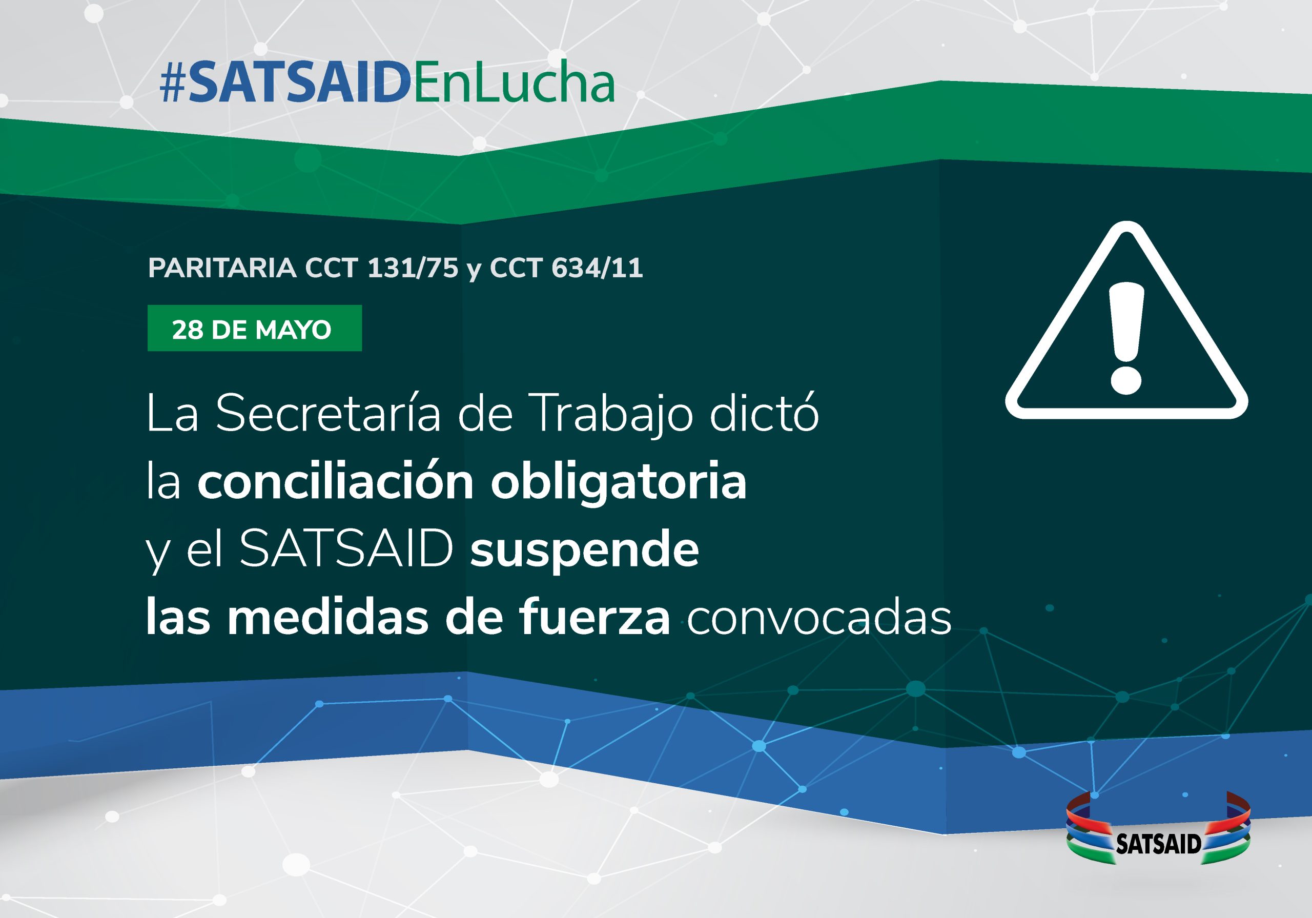 LA SECRETARÍA DE TRABAJO DICTÓ LA CONCILIACIÓN OBLIGATORIA Y EL SATSAID SUSPENDE LAS MEDIDAS DE FUERZA CONVOCADAS 